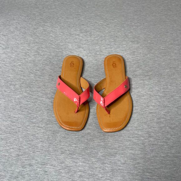 UGG Women’s Tuolumne Peach Pink Leather Casual Flip Flop Sandals - Picture 4 of 8